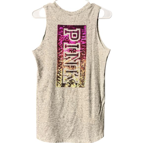 Pink Tops - 149. VS PINK Tank Sequins Heather Light Gray Oversized XS